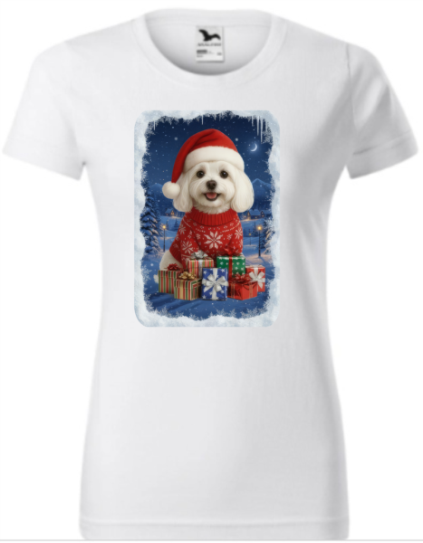 Vánoční tričko s Maltézským psíkem dámské3